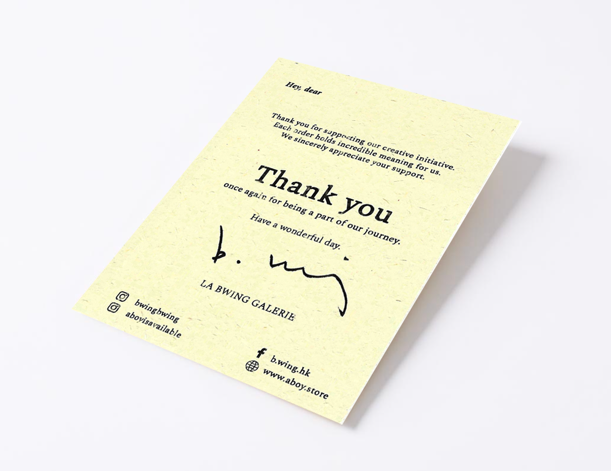 Special Gift: Every order comes with one (1) hand-signed Thank You Card by b.wing — limited quantity available, while supplies last. (One card per transaction only.)